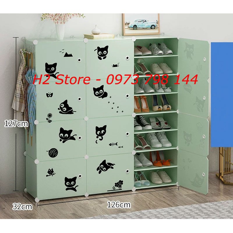 TỦ GIÀY DÉP ĐA NĂNG 24 Ô (chia ô) CỬA MÈO ĐEN