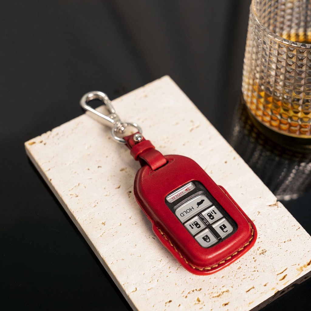 Bao da chìa khóa xe Honda Civic/ CRV- Chế tác handmade từ da bò cao cấp- Màu ĐỎ- Thiết kế trẻ trung ôm sát smartkey