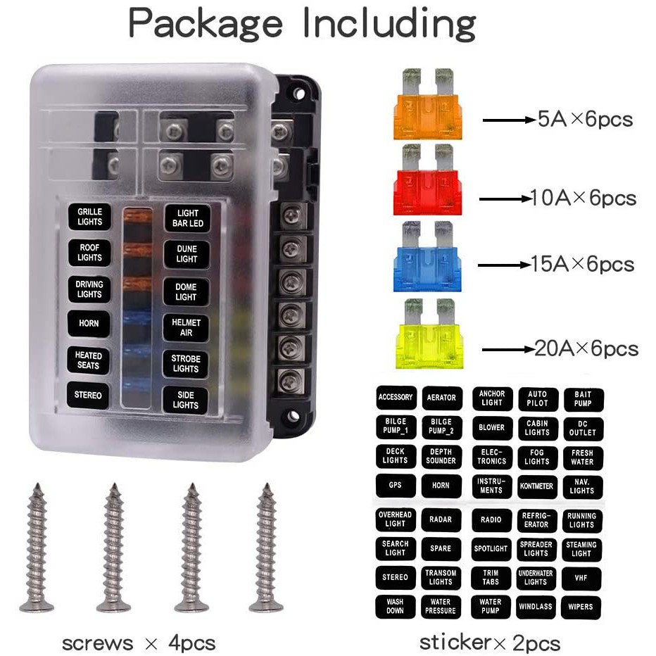 Bảng Cầu Chì Kèm Đèn LED Cảnh Báo Chống Nước 12 Mạch Kèm Hộp Cầu Chì Cho Xe Hơi/Tàu Thuyền RV DC 12-24V