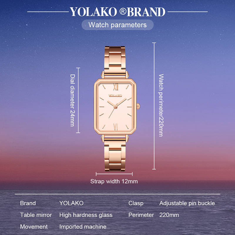 ZOLFA Luxury Rose Gold Stainless Steel Women Watches Fashion Square Ladies Quartz Wristwatch Analog Clocks Womens Wrist Gift Accessories Đồng hồ nữ