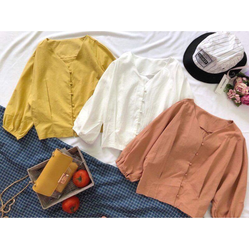 áo sơ mi cổ v bo tay max xinh