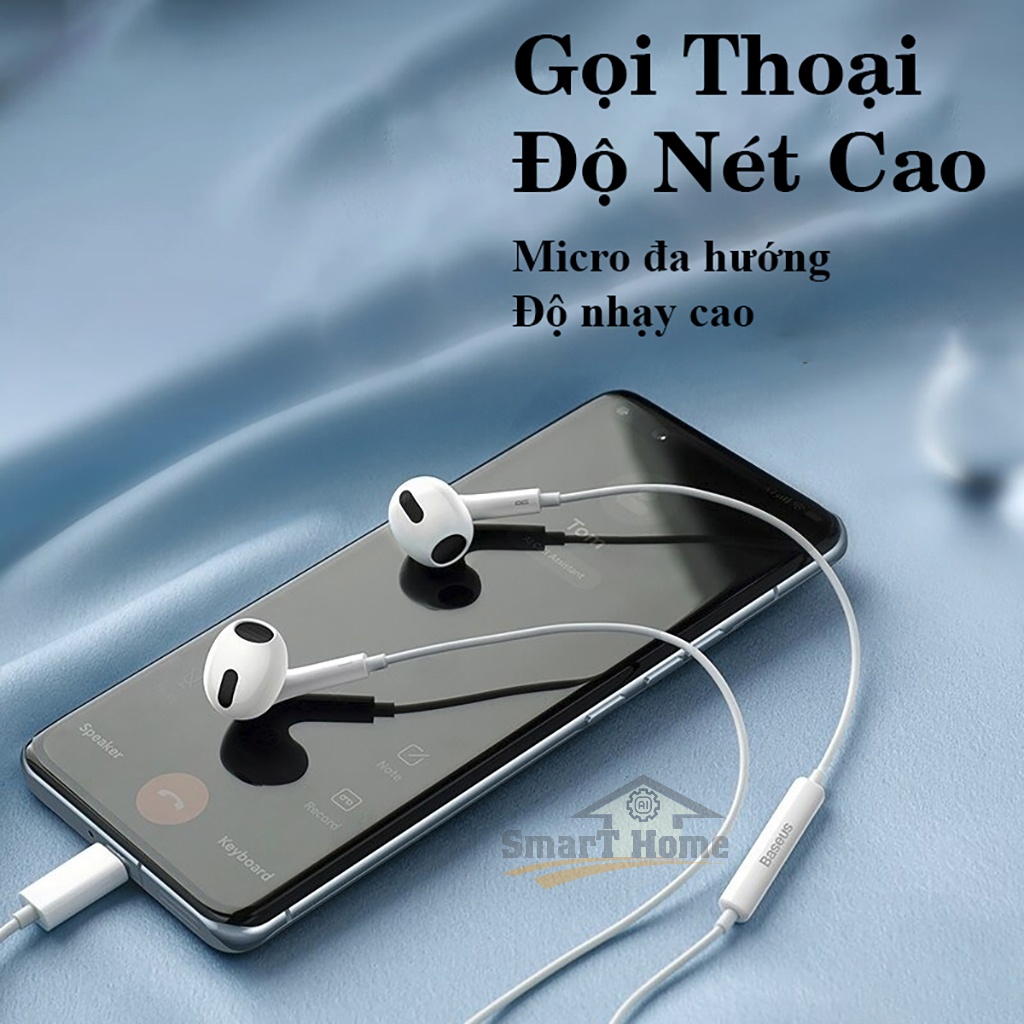 Tai Nghe Có Dây BASSEUS C17 Trắng - Tai Nghe Có Dây Có Mic Cổng TYPE C Thích Hợp Với Samsung, Huawei, Xiaomi, Oppo, ...