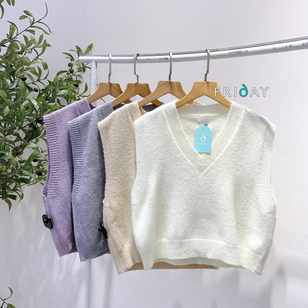 Áo gile len form vừa trơn chất liệu len dày dặn mix cùng sơ mi hoặc áo thun phù hợp với thời tiết mùa thu Friday