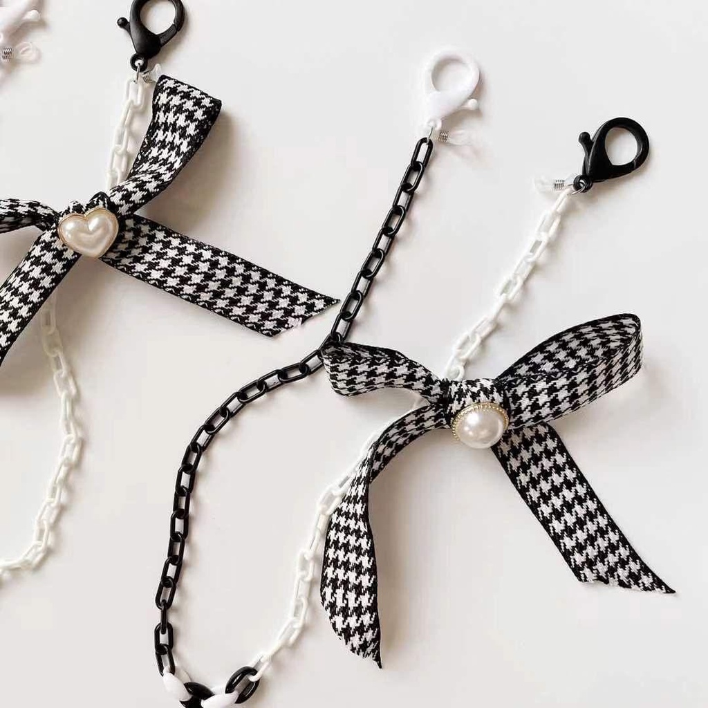 Dây Đeo Mắt Kính Bằng Acrylic Hình Nơ Trắng Đen