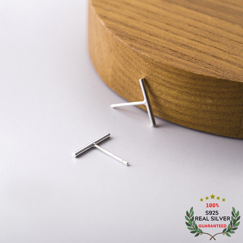 Bông Tai Bạc S925 Chữ T Trẻ Trung Cá Tính | Khuyên Tai Nữ Trang Sức Bạc Thời Trang