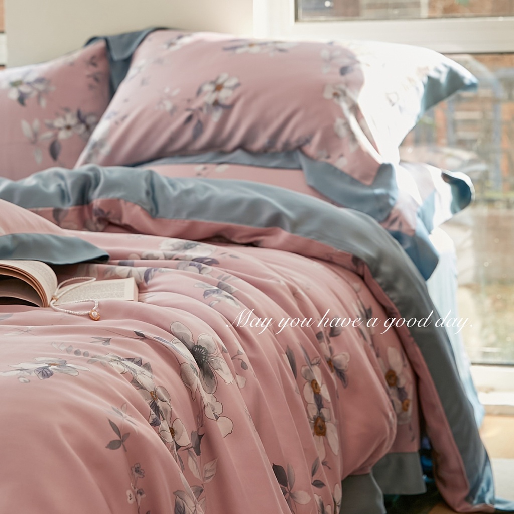 Bộ chăn ga gối cao cấp 100%Tencel 100s, Họa tiết  Hoa xuyến chi, Chất liệu siêu mềm mát mịn Hè 2022