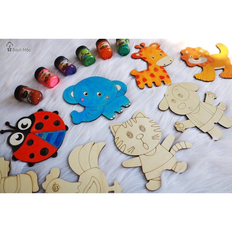 Combo 10 hình tô màu bằng gỗ bộ động vật🐘🐓,chim 🐦 và côn trùng 🐞