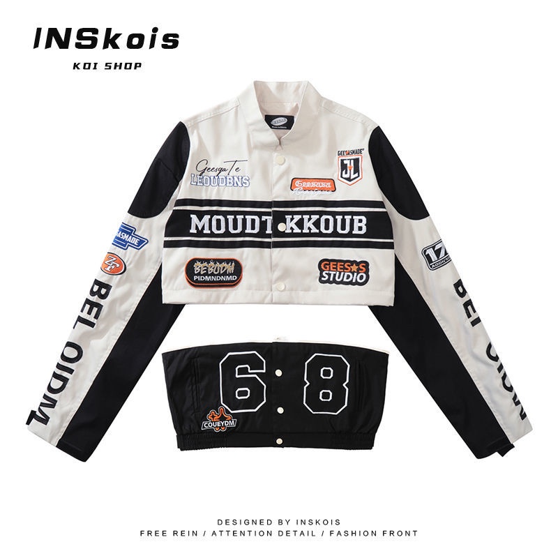 Inskois Áo Khoác Bóng Chày Đồng Phục Đua Xe Mô Tô Thiết Kế Tháo Rời Được Phong Cách Retro Mỹ Cho Nam Và Nữ