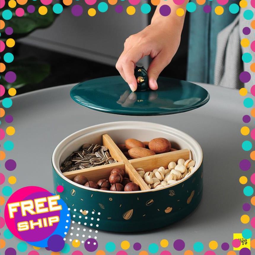 Khay đựng mứt tết, bánh kẹo bằng sứ – Tay nắm hình chuột Hamster siêu dễ thương – Hàng cao cấp