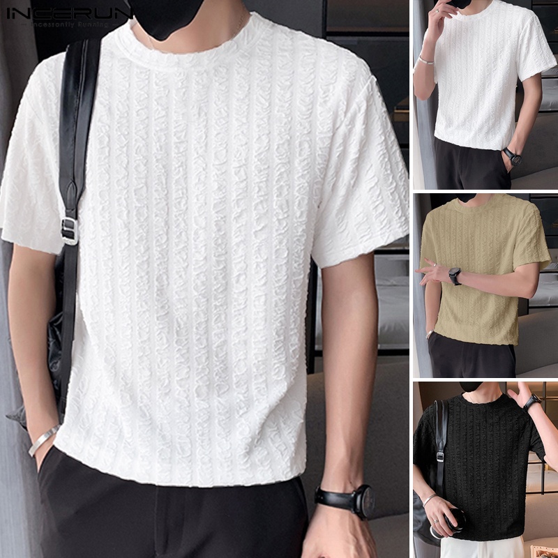 Áo thun INCERUN tay ngắn cổ thuyền phong cách cổ điển cho nam