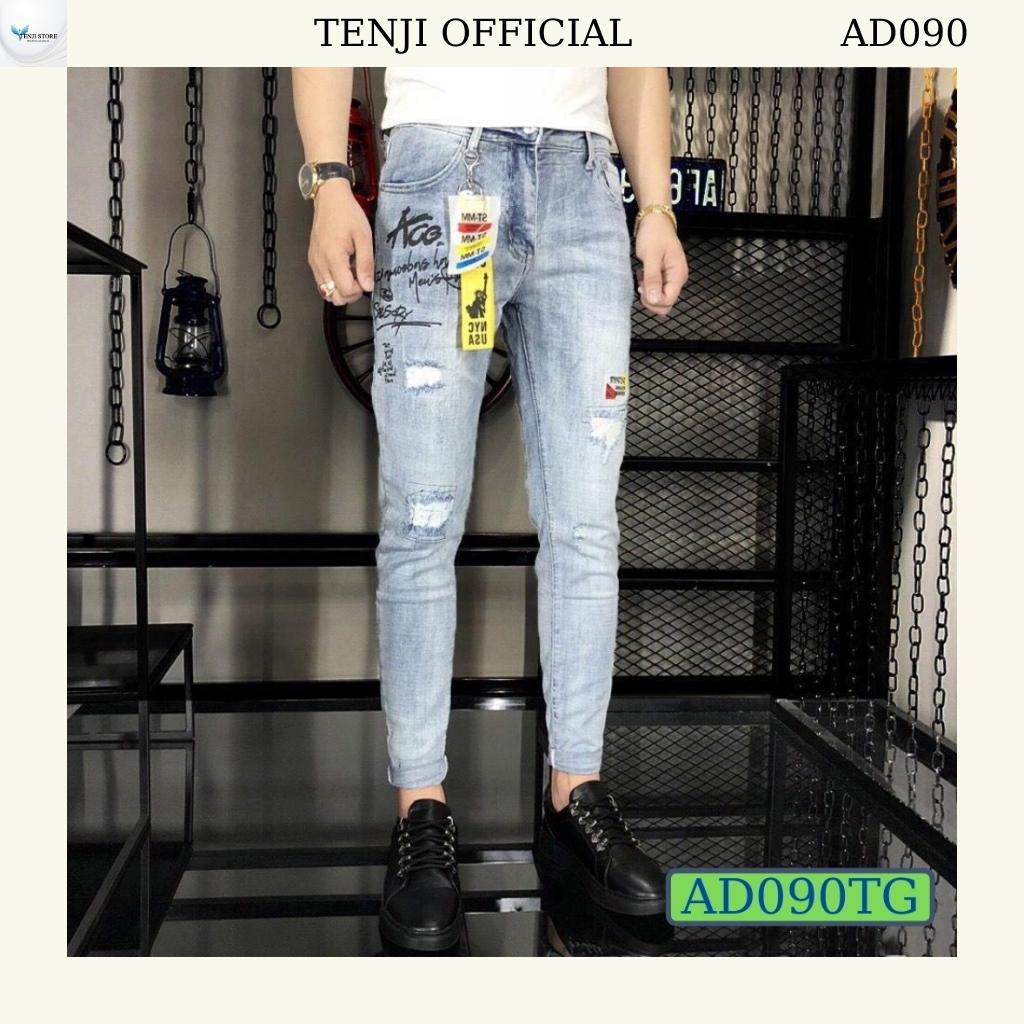 Quần jean nam đen TENJI QJ82 chất bò họa tiết wash trơn cá tính kiểu dáng kinny size 28-32+34