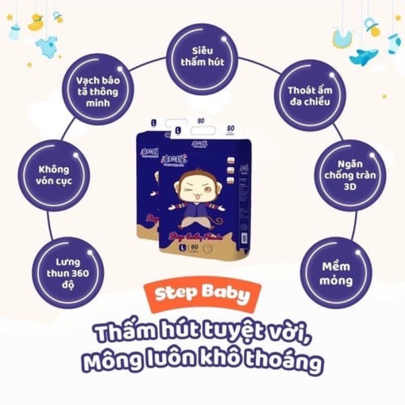 Tã/Bỉm Dán/Quần Step Baby Nội Địa Trung Bo Mông Đủ Size S92/M86/L80/XL74/XXL68/XXXL68