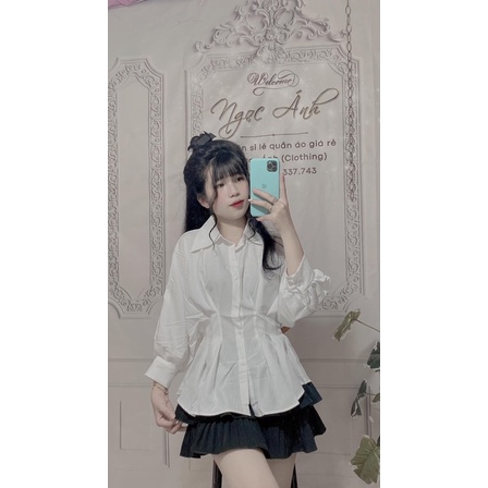Áo sơ mi phối xếp ly eo sang chảnh ạ