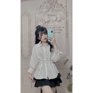 Áo sơ mi phối xếp ly eo sang chảnh ạ