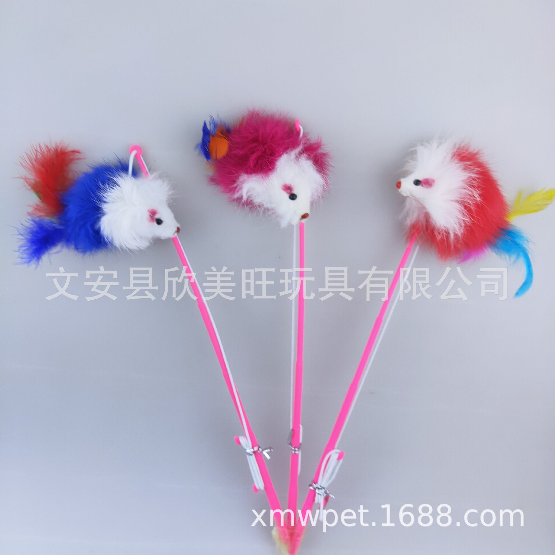 Pet Toy Cat Toy Long-Haired Rabbit Skin Mouse Cat Pole Toy Fur Mouse Feather Double-Section Pole Funny Cat Stick