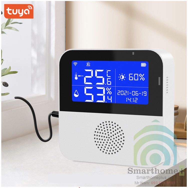 Màn Hình Nhiệt Kế Cảm Biến Nhiệt Độ Độ Ẩm Wifi Có Loa Tuya TTH6