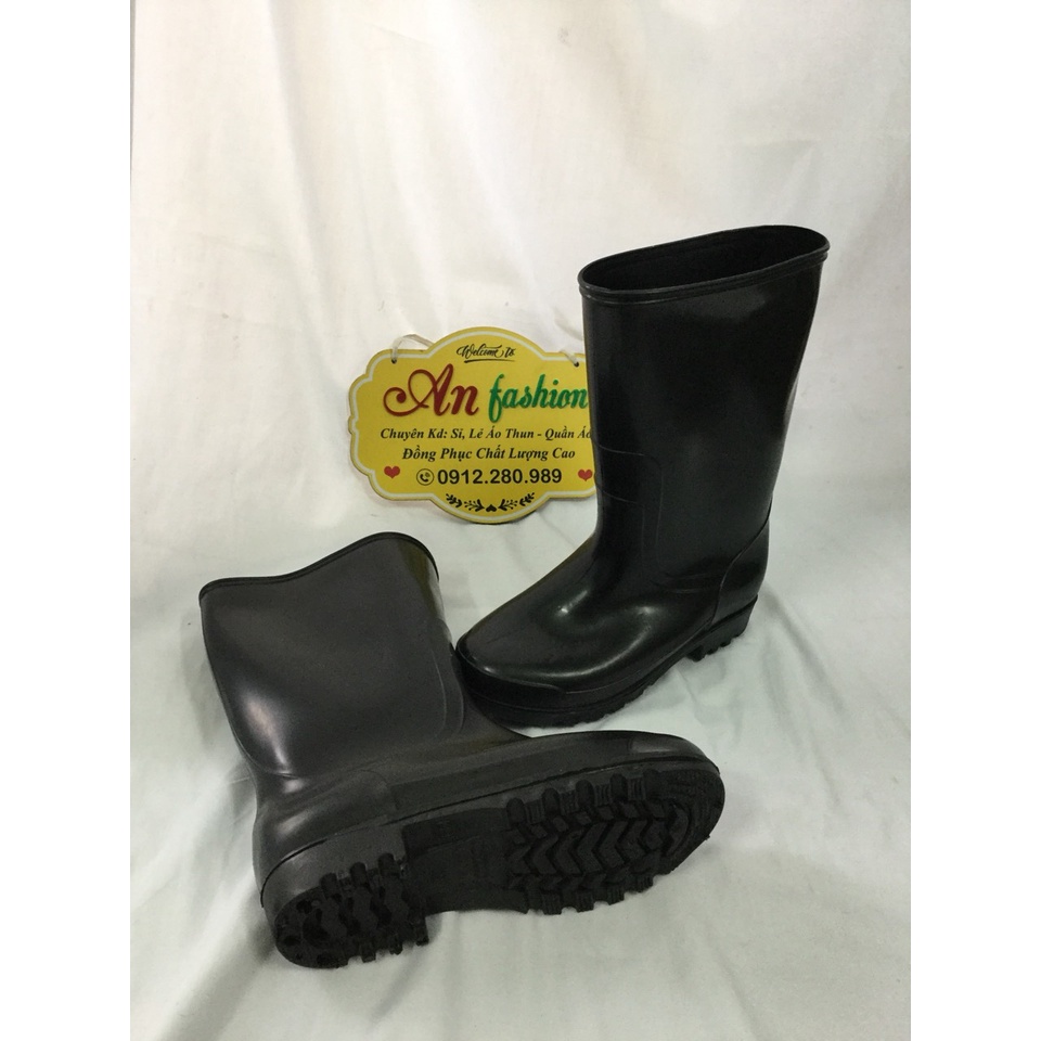 Ủng Cao Su Đen Đế Đen Đi Mưa, Làm Vườn, Lao Động _ Hình Chụp Thật