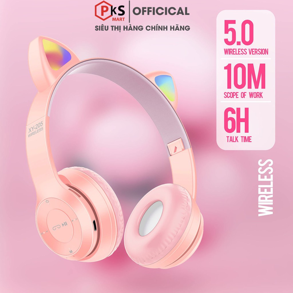 Tai Nghe Mèo Bluetooth P47M PRO , Headphone Tai Mèo Dễ Thương Có Mic, Âm Bass Mạnh Mẽ Và Dung Lượng Pin Khủng 400mAh