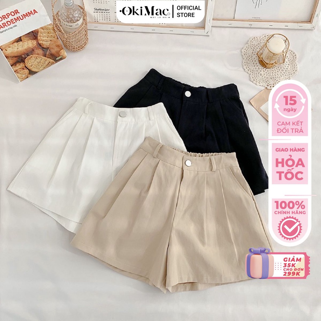 Quần short nữ đũi lưng cao dáng váy xòe dẹp kiểu đùi nữ cạp cao phong cách Ulzzang Hàn Quốc thời trang nữ OKIMAC