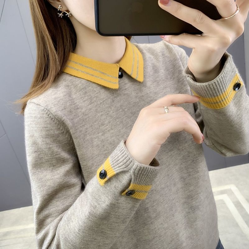 Áo sweater dáng rộng cổ búp bê dễ phối đồ thời trang thu đông mới cho nữ