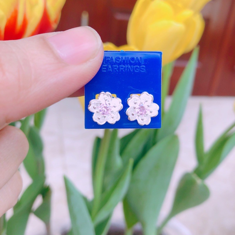 Bông tai, khuyên tai bạc ta hoa đào chốt thẳng