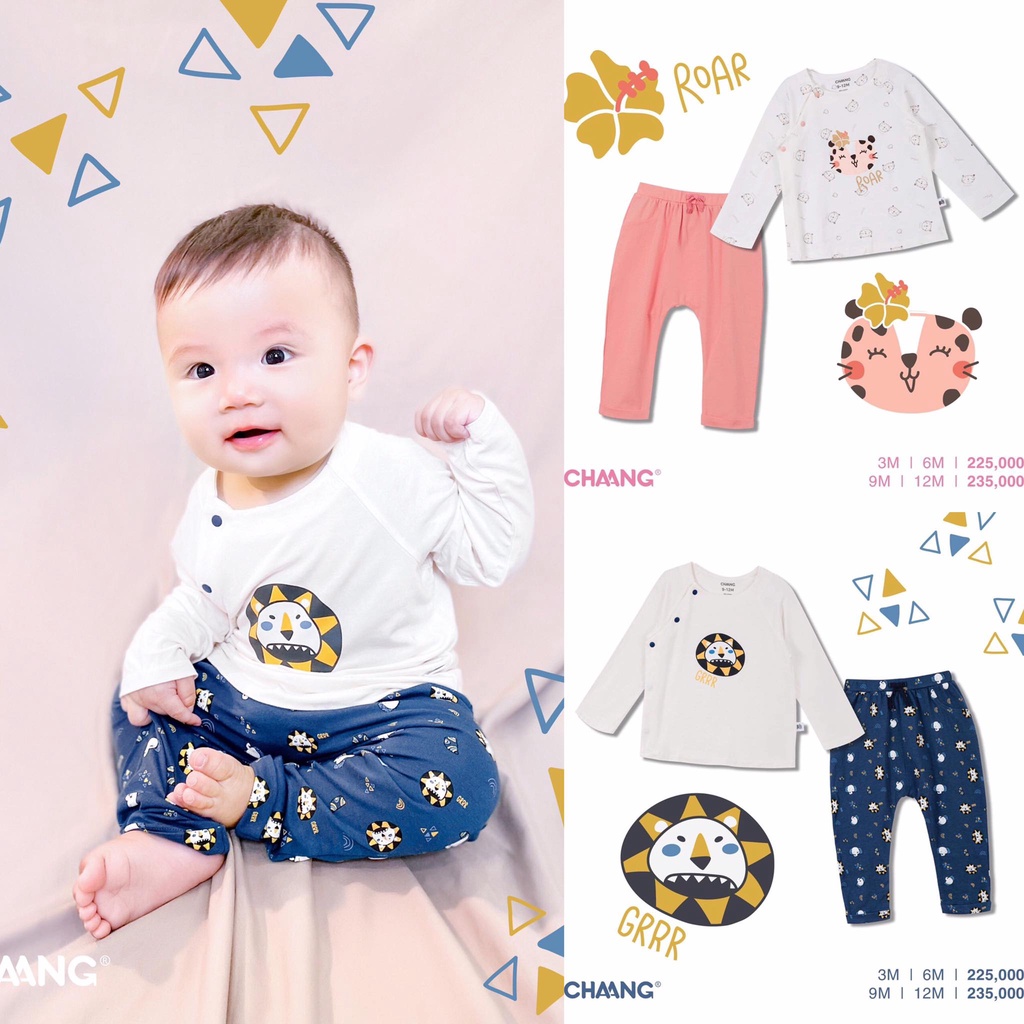 [Chính Hãng] Bộ dài tay cúc chéo trẻ em cao cấp họa tiết cosmos Chaang