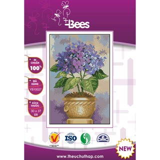 Mẫu thêu chữ thập in sẵn 100% MIB chậu cây cẩm tú cầu