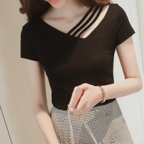 Áo Thun Nữ Cổ Chữ V Dáng Ôm Phong Cách Hàn Quốc Thời Trang Mùa Hè