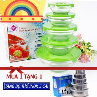 Combo 5 thố thủy tinh tặng kèm 5 thố inox cao cấp