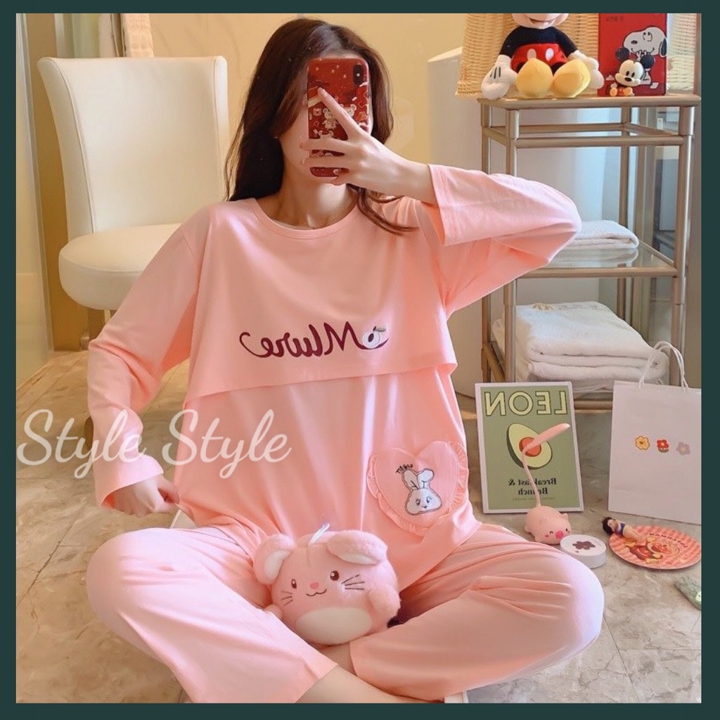 Bộ đồ bầu và sau sinh TÁO NHỎ MLURE chất cotton sịn mịn thiết kế lật ti tiện lợi BD943