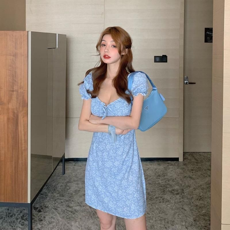 Đầm Hoa Tay Phồng Thời Trang Mùa Hè Hàn Quốc Dành Cho Nữ