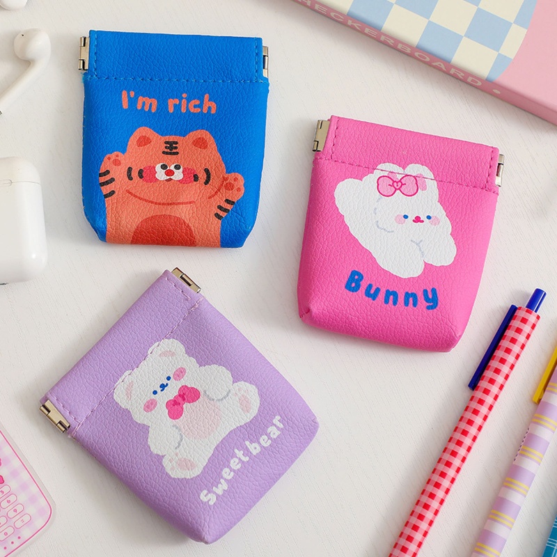 Ví Ngắn Mini Bằng Da PU Họa Tiết Hoạt Hình Dễ Thương