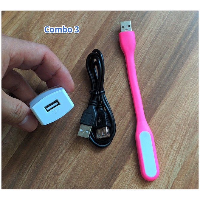 Combo 1 đèn Led USB , 1 củ sạc và 1 dây kéo dài USB