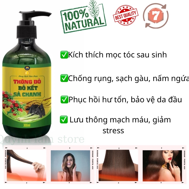 Dầu gội thông đỏ bồ kết sả chanh cô đặc 300ml kích thích mọc tóc giảm gãy rụng , sạch gàu mượt tóc