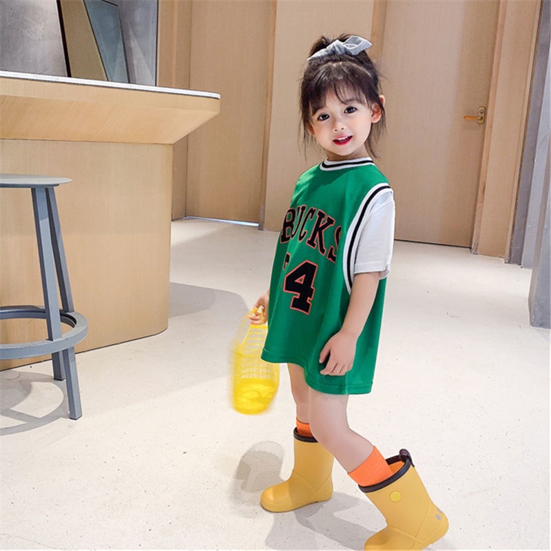 Đầm thun tay ngắn phong cách thể thao thời trang dành cho bé gái