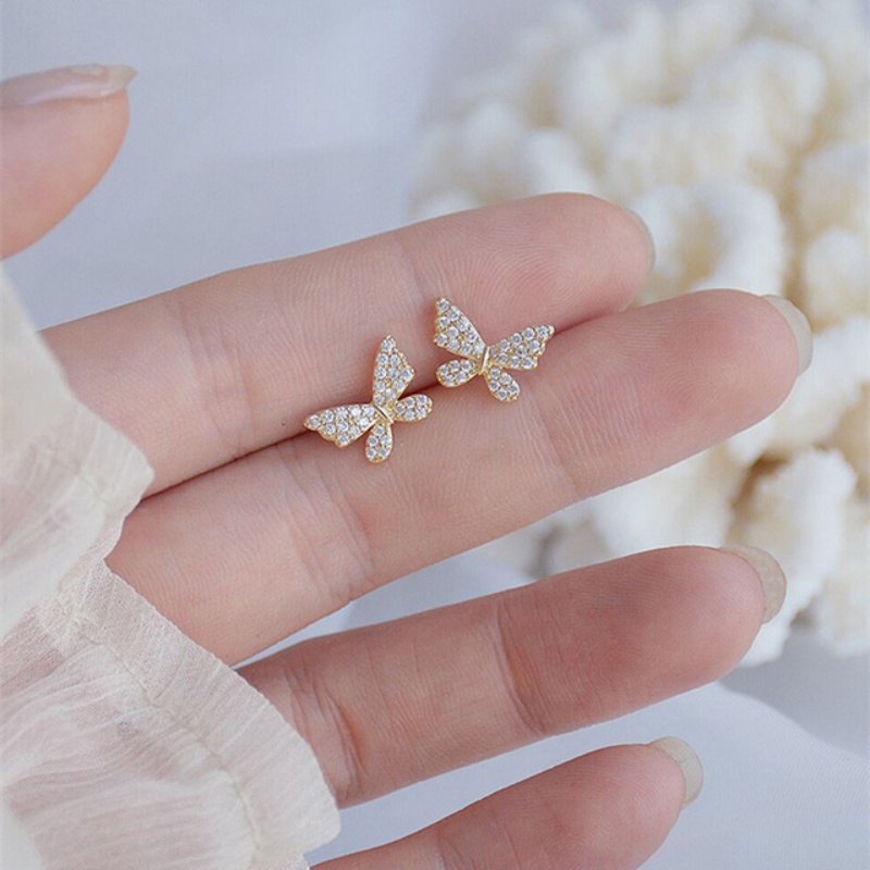 Bông tai hình bướm đính đá phối chuỗi ngọc trai giả phong cách dễ thương cho nữ