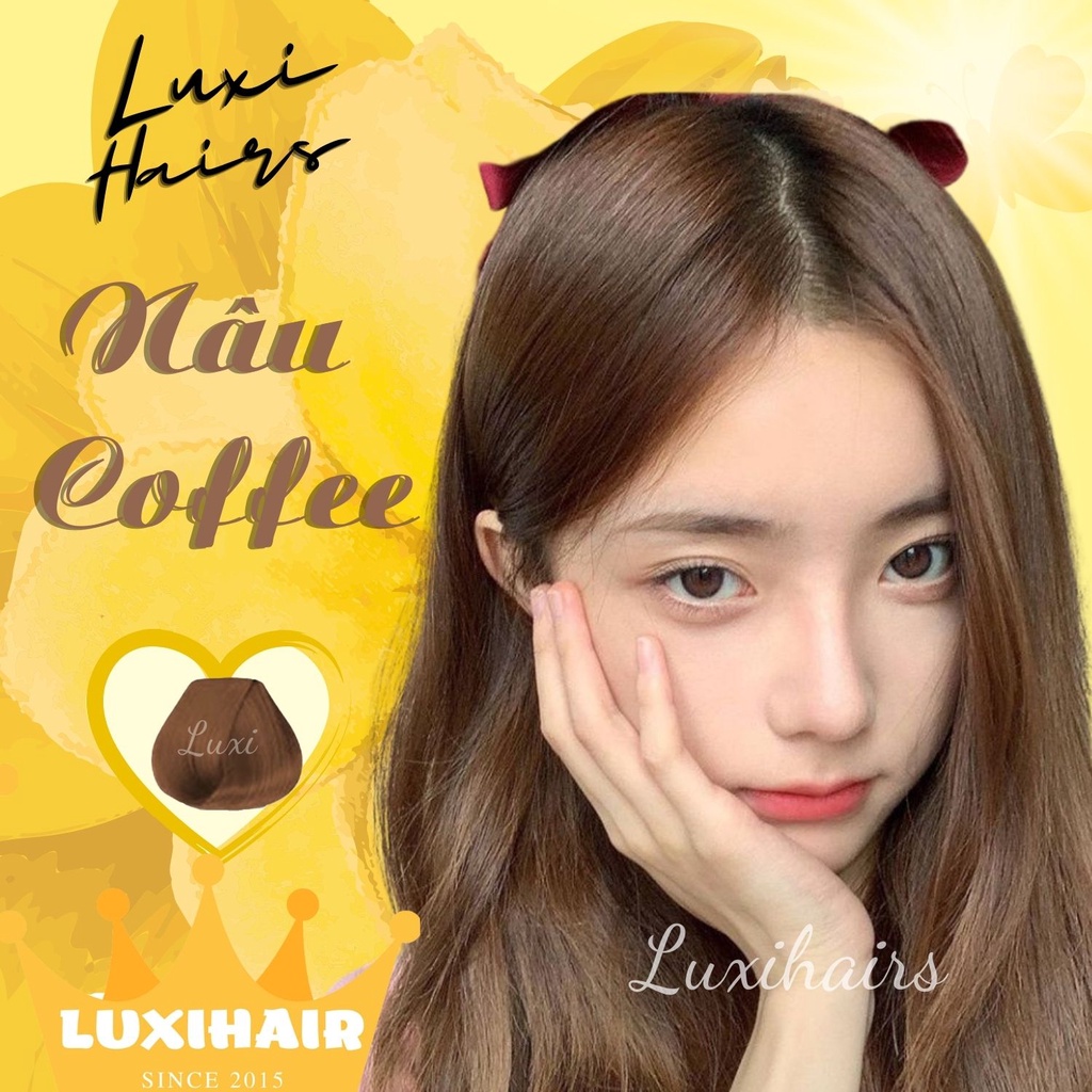 Thuốc Nhuộm Tóc NÂU COFFEE Tặng Kèm Oxi Găng Tay Mũ Trùm Đầu Luxihairs