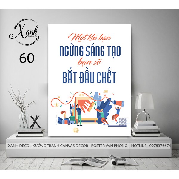 Tranh canvas văn phòng , tranh slogan động lực tặng đinh treo tranh