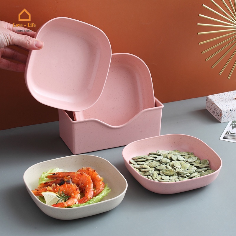 Đế đựng/ Khay nhựa đựng thức ăn hình vuông chống rơi 3 màu sắc tuỳ chọn đa dạng cho bé