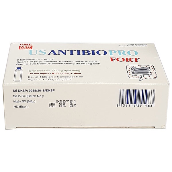 Usantibiopro Fort – Hỗ trợ cân bằng hệ vi sinh đường ruột, giảm rối loạn tiêu hóa (Hộp 20 ống)