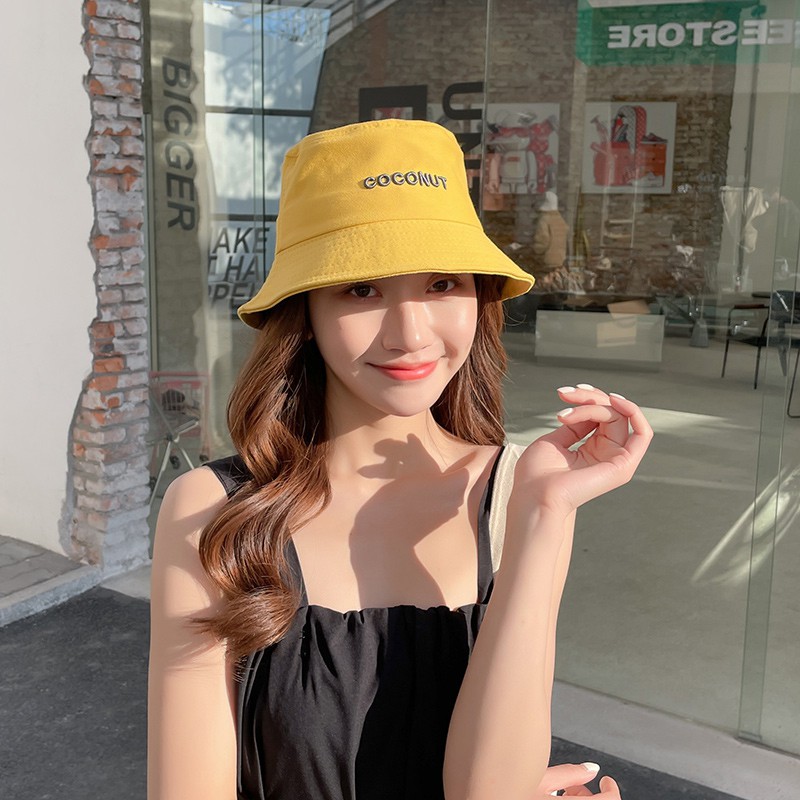 Nón Xô Vành rộng Retro Chống nắng Màu trơn In chữ 3D Mũ Nón Bucket trơn Tai bèo Ulzzang Hàn Quốc Cá tính