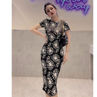 Váy đầm nữ body họa tiết ngôi sao chất thun co dãn mặc ôm body phù hợp đi tiệc