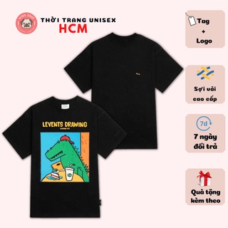 Áo thun Levents Funny Crocodile Màu Đen unisex nam nữ vải cotton dày mịn full tag AL216
