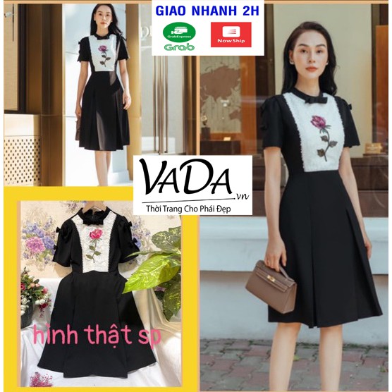 Đầm dự tiệc 2021 tay ngắn xòe thêu hoa xinh yêu, đi chơi , dạo phố cũng rất phù hợp - Thời Trang VADA - V10