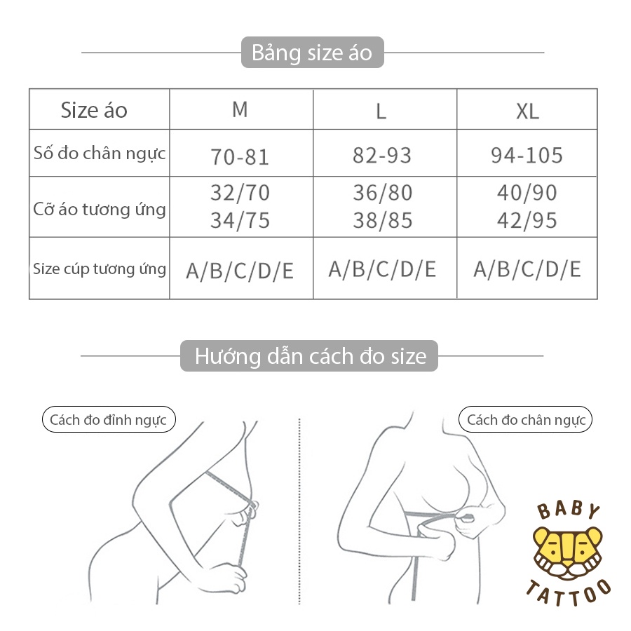 Áo Lót BABY TATTOO Không Gong, Hỗ Trợ Mẹ Bầu Sau Sinh Cho Con Bú, Chống Chảy Xệ (Hộp 2 Cái)