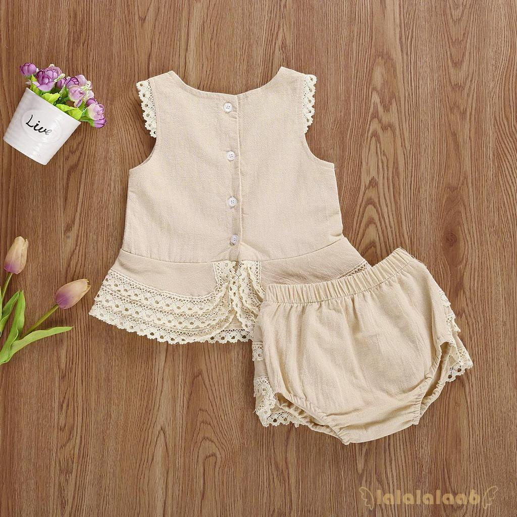 Set áo ren sát nách cổ tròn kèm chân váy dễ thương dành cho bé gái