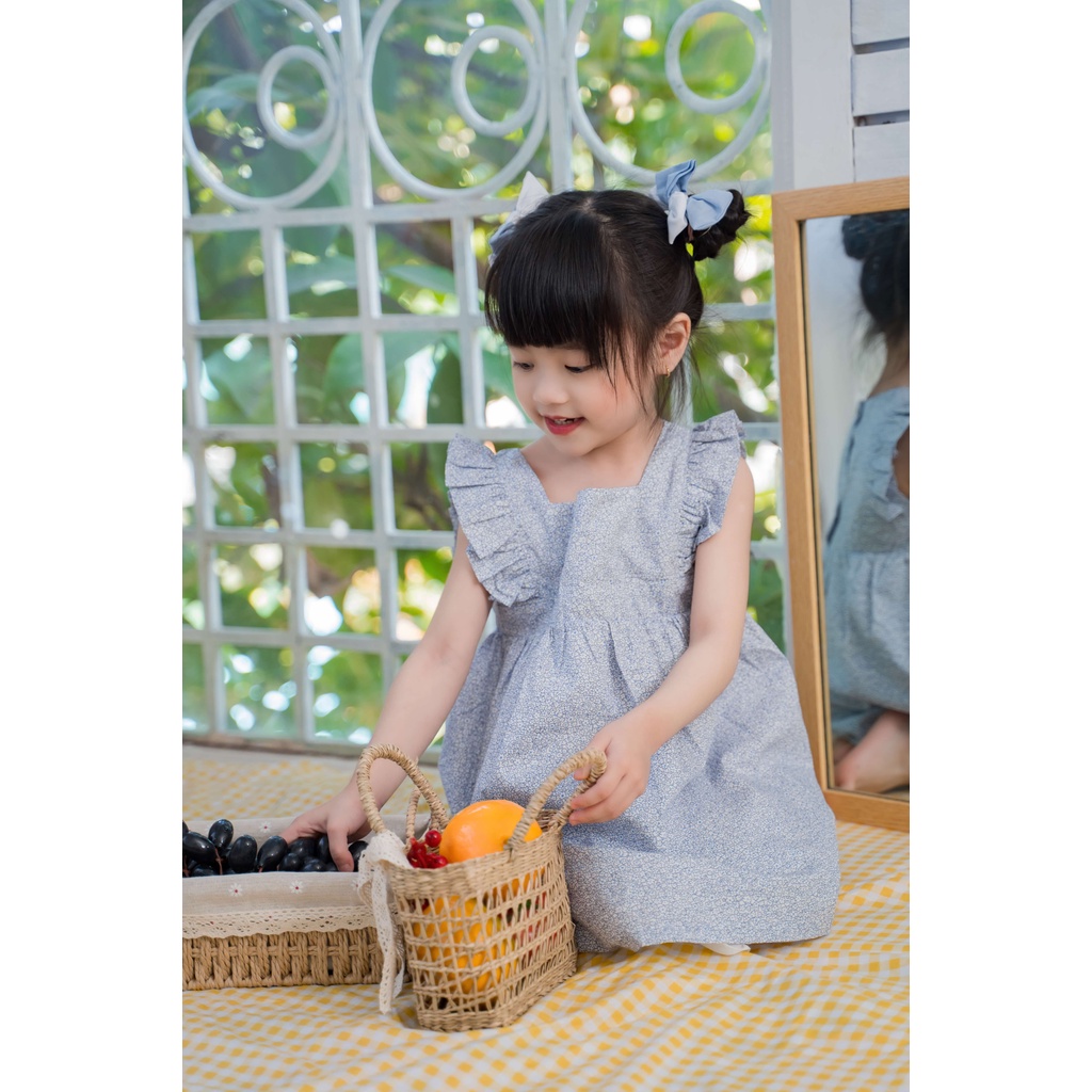 Váy đầm cánh tiên hoa nhí mầu xanh xám Sora Chan - M012