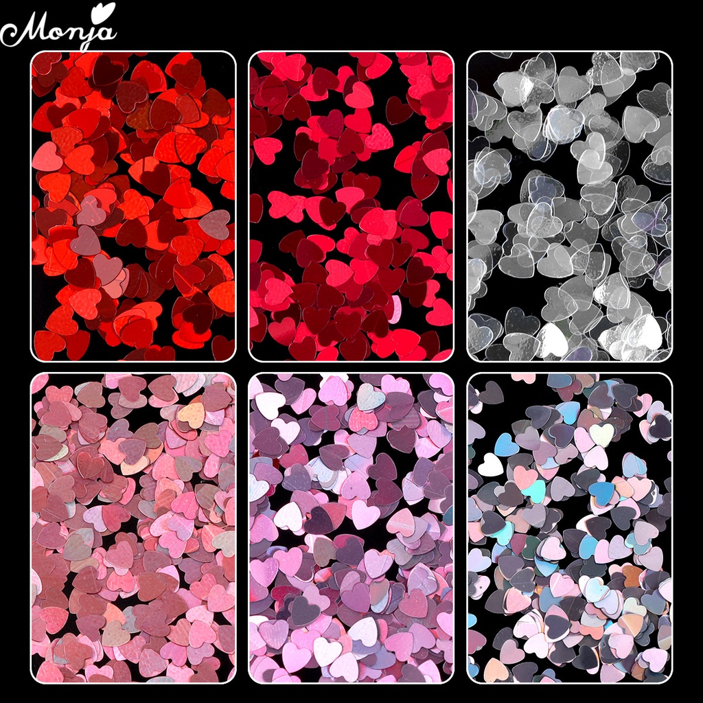 MONJA [Hàng mới về] Hộp 6 ngăn kim sa hình trái tim tiện dụng để trang trí móng tay dễ thương