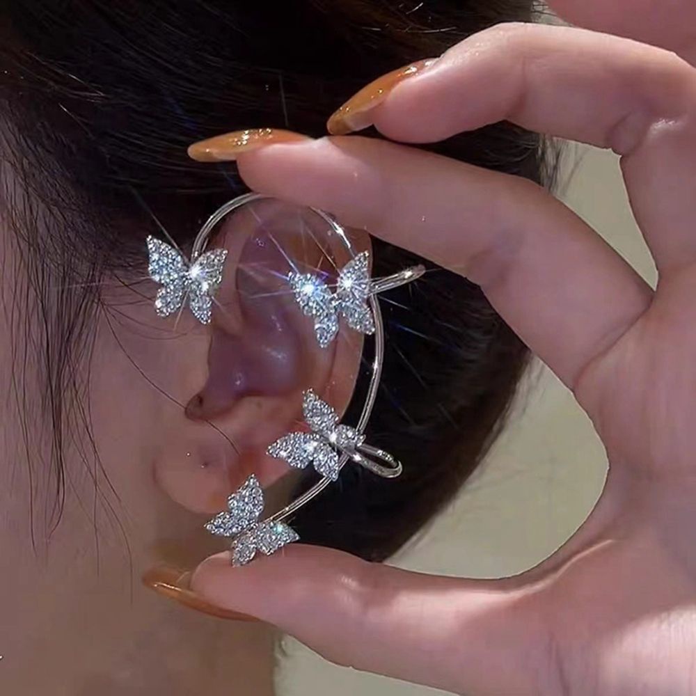 Khuyên kẹp vành tai hình bướm đính đá zircon phong cách Hàn Quốc sang trọng thời trang cho nữ
