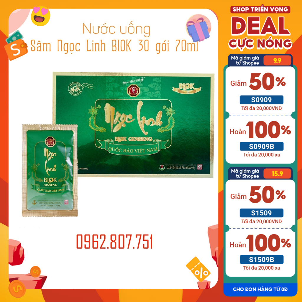 Nước uống Sâm Ngọc Linh hộp 15 gói 70 ml, Nước uống thảo dược Việt Nam BIOK điều hòa tim mạch, Quà tặng sức khỏe ý nghĩa